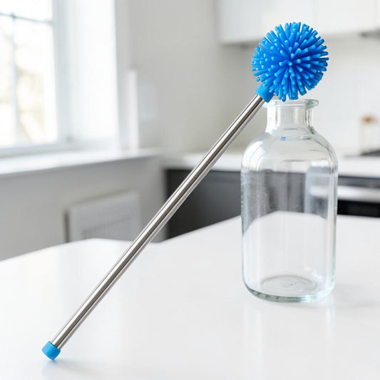 Gomud Long Handle Silicone Bottle Brush - Extendable Cleaner for Water Bottles, Vases, and Glassware - Scratch-Free Soft Bristles - Blue