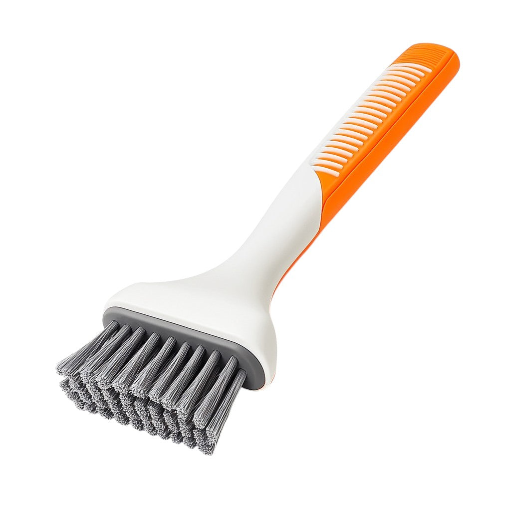 Gomud V-Shape Stiff Bristle Crevice Brush - Deep Cleaning Tool for Tile Grout, Window Tracks, and Corners - Long Ergonomic Handle - Grey/Orange