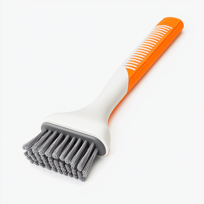Gomud V-Shape Stiff Bristle Crevice Brush - Deep Cleaning Tool for Tile Grout, Window Tracks, and Corners - Long Ergonomic Handle - Grey/Orange